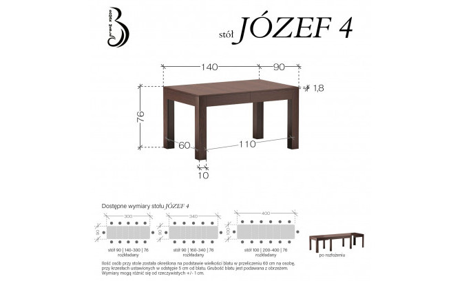 Раскладной стол JOZEF 4 160-340 см Buk